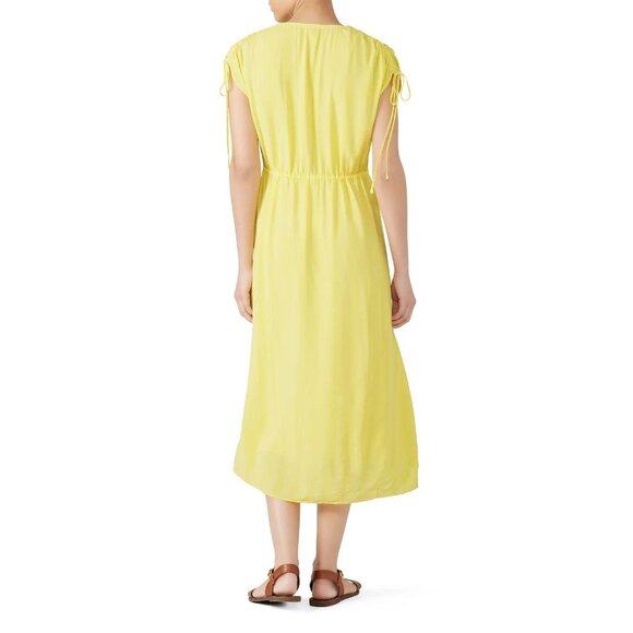 Charli Nevin Yellow V-Neck Ruched Drawstring Midi Dress Women's Size 8 - Picture 3 of 11